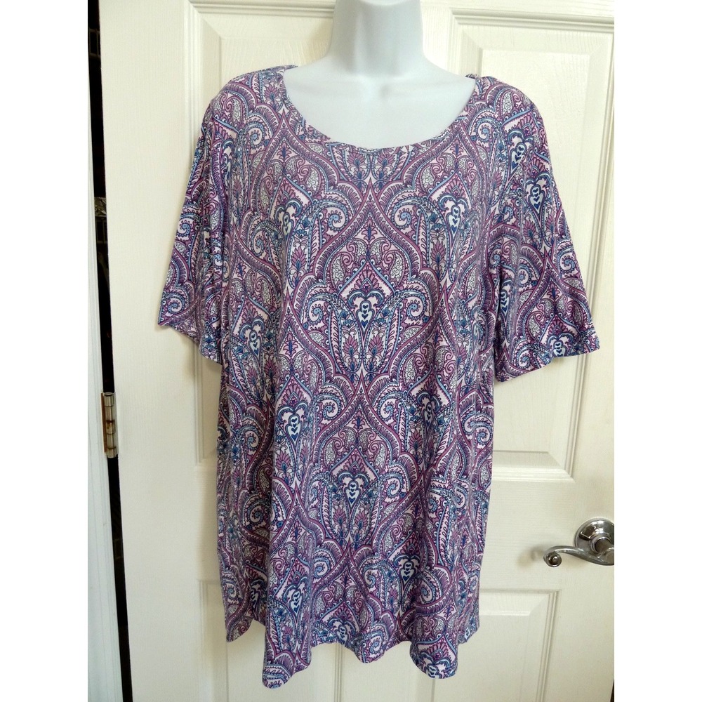 *J. JILL Sz L, 14/16 Tunic Top Paisley Cotton/Modal Short Sleeve Back Pleat*